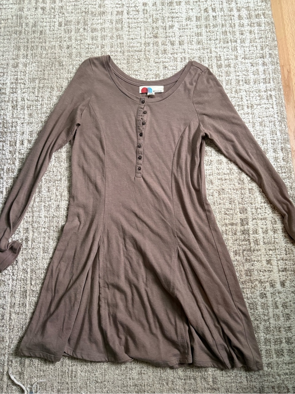 Free People Taupe Long Sleeve Henley Swing Dress